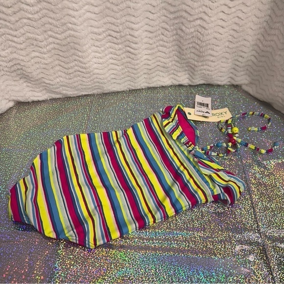 Roxy Girl Size 7 Little Girl Striped Ruffed Beads Colorful Swimsuit NEW NWT - Picture 5 of 9